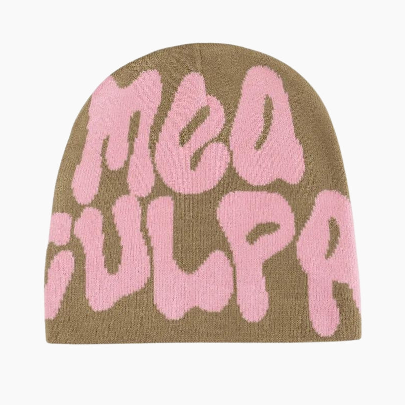 Mea Culpa Beanie 'Beige & Pink Edition', brown mea culpa beanie, mea culpa beanie price beige & pink