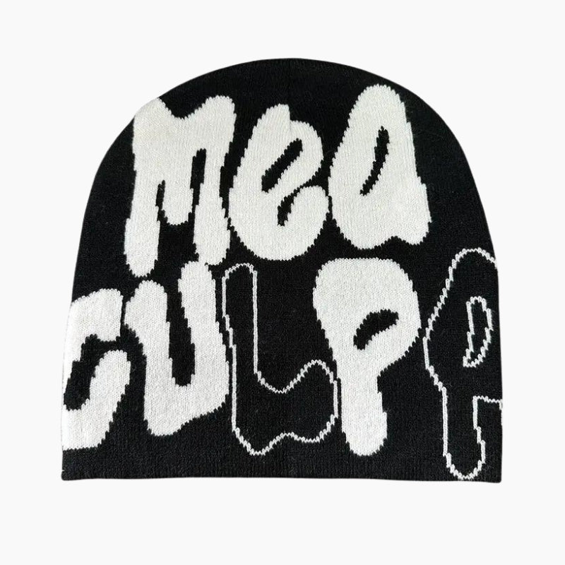 Mea Culpa Beanie 'Black & White Edition', black and white mea culpa beanie, mea culpa black and white beanie